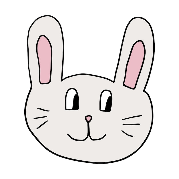 Cute cartoon doodle bunny isolated on white background. Funny rabbit.