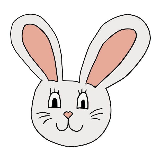 Cute cartoon doodle bunny isolated on white background. Funny rabbit.