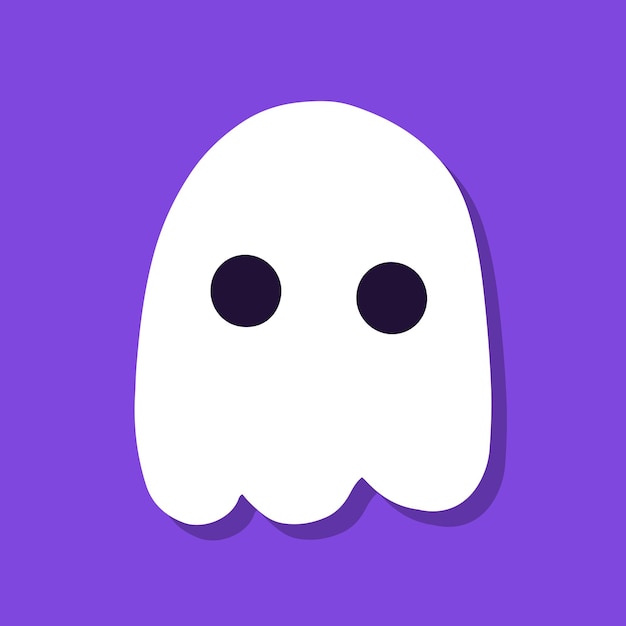 Cute cartoon doodle ghost on purple background.