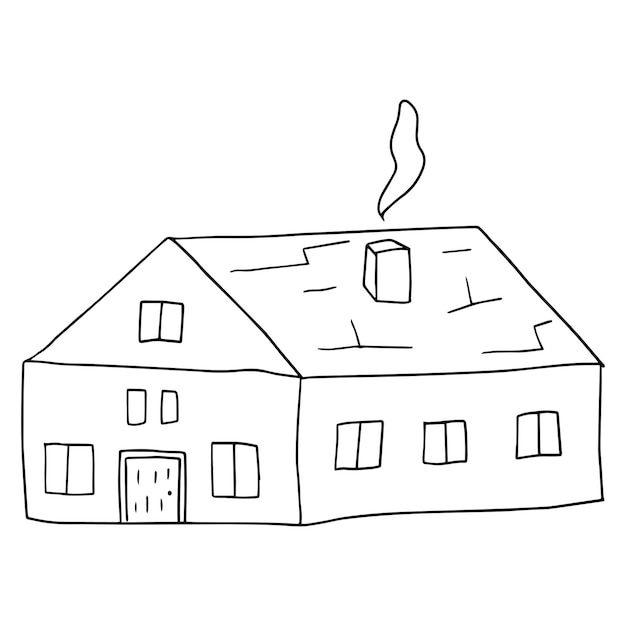 Cute cartoon doodle house, building isolated on white background.