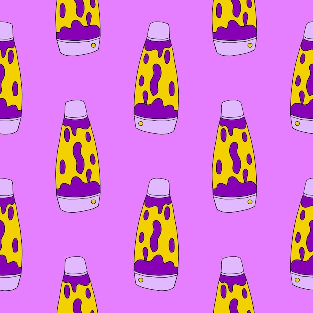 Cute cartoon doodle liquid lava lamp seamless pattern. Fluid lamp background.