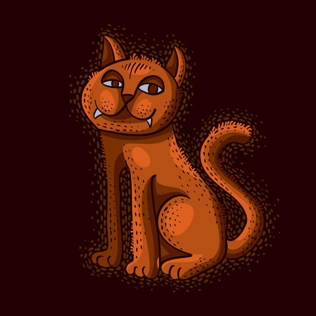 Cute cartoon doodle red cat vector illustration, nice pet sitting.