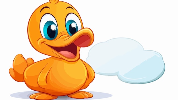 Vector cute cartoon duck with speech bubble in smooth gradient background