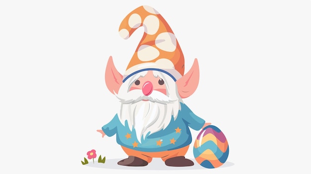 Vector cute cartoon easter gnome with nice hat flat icon