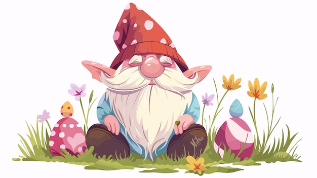 Cute Cartoon Easter Gnome with Nice Hat Flat Icon