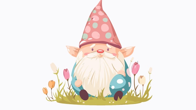 Vector cute cartoon easter gnome with nice hat flat icon