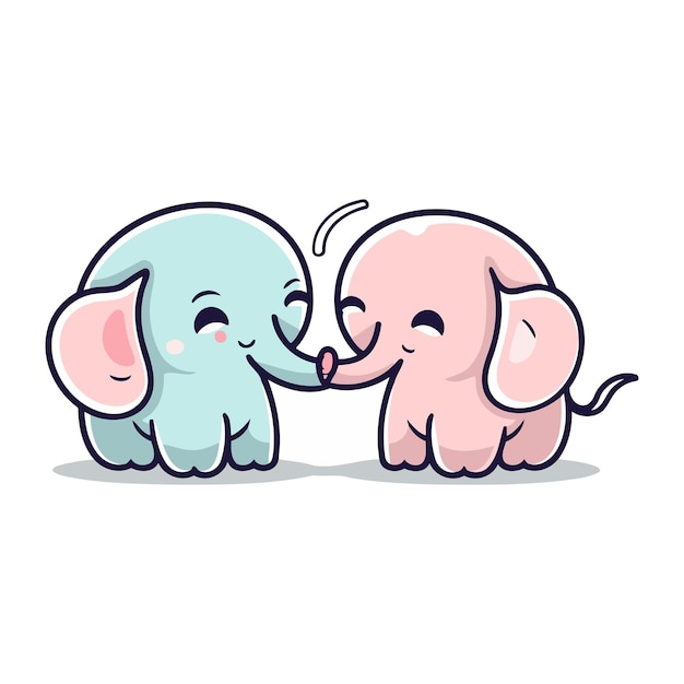 Cute cartoon elephant couple Vector illustration isolated on white background