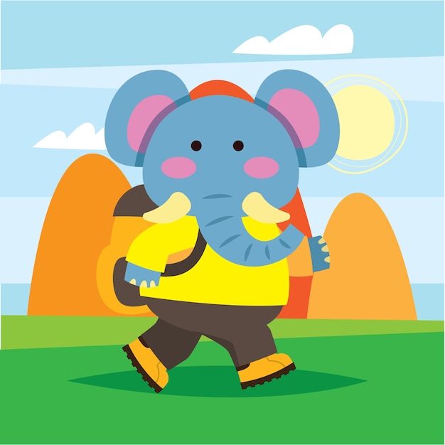 Cute cartoon elephant walking in the jungle