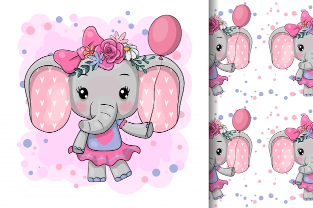 Cute Cartoon Elephant with flowers