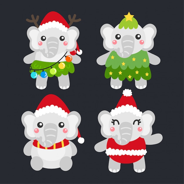 Cute Cartoon elephants ,Christmas Concept.