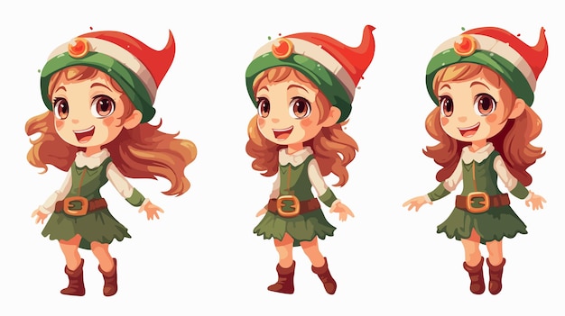 Vector cute cartoon elf girl in pretty flat color style illustration