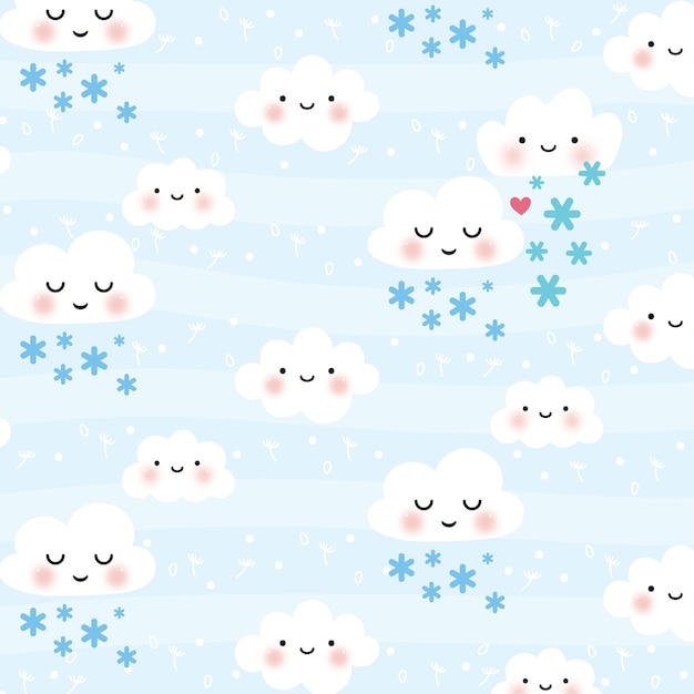 Cute cartoon face cloud vector seamless pattern