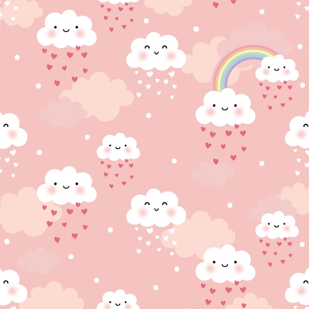 Cute cartoon face cloud vector seamless pattern