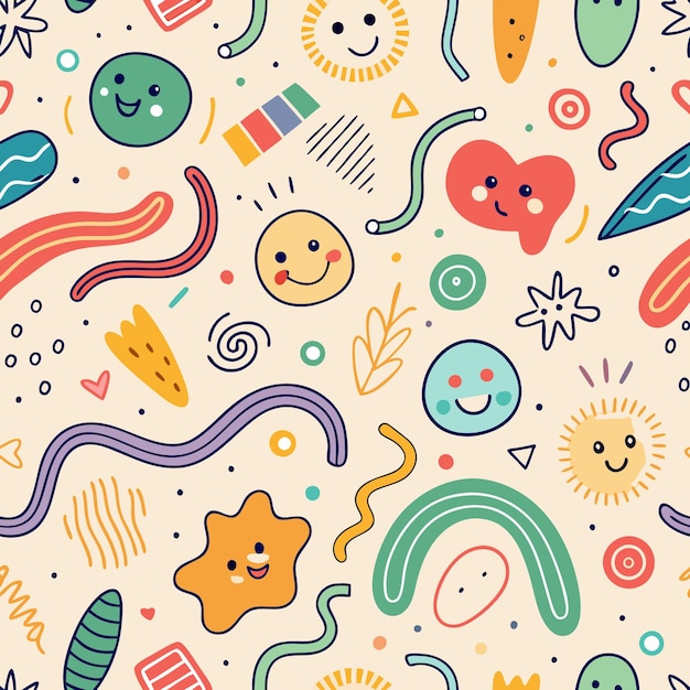 Vector cute cartoon faces seamless pattern for happy decor