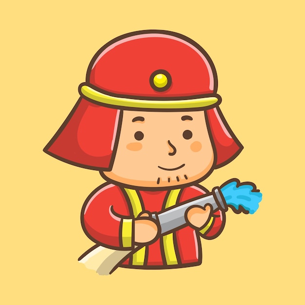 cute cartoon firefighter vector illustration