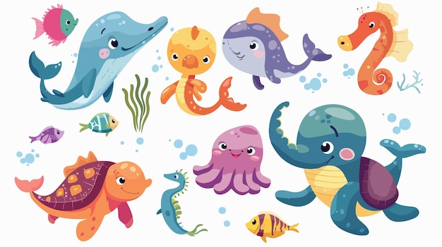 Vector cute cartoon fish in ocean