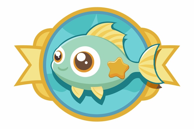 Vector cute cartoon fish with stars in shield emblem