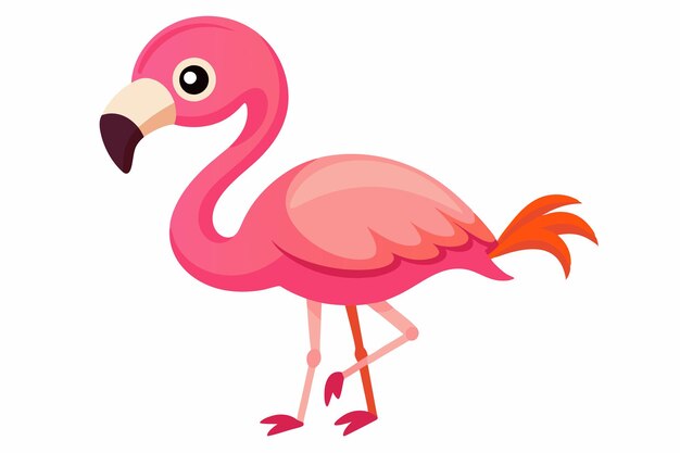 Vector a cute cartoon flamingo stands on a plain white background showcasing its vibrant pink feathers and expressive features perfect for graphic design work