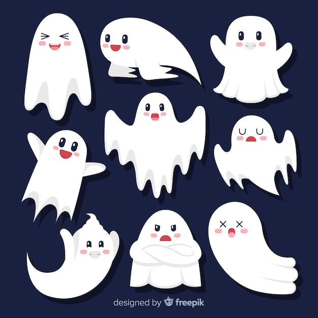 Cute cartoon flat halloween ghost collection