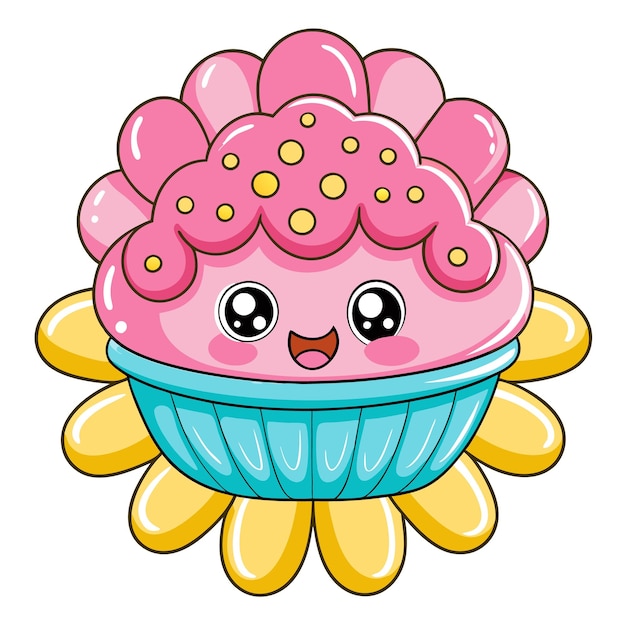 Vector cute cartoon flower with a happy face