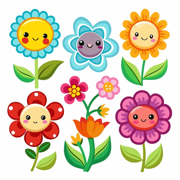 Cute cartoon flowers with happy faces