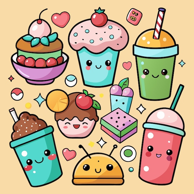 Cute Cartoon Food with Smiling Faces