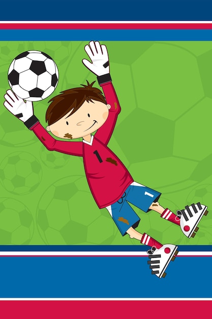 Cute Cartoon Football Soccer Goalkeeper Sports Illustration