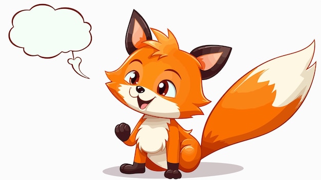 Vector cute cartoon fox waving with speech bubble vector illustration