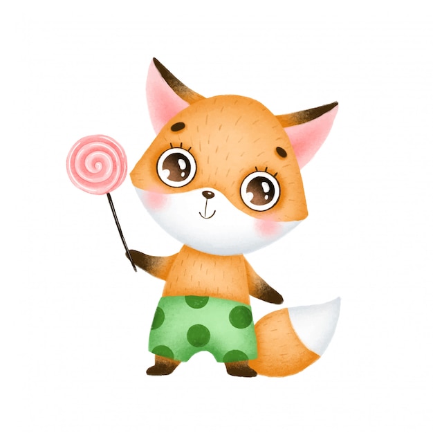 Cute cartoon fox with candy