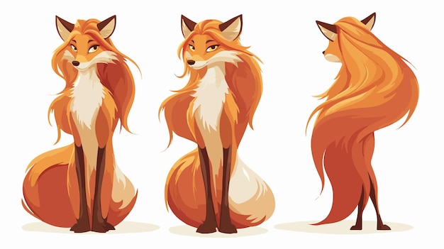 Vector cute cartoon fox woman character stock illustration