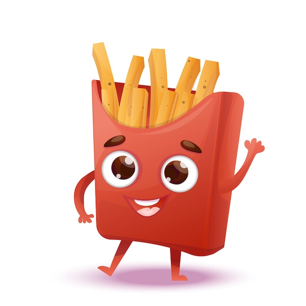 Vector cute cartoon french fries character fast food mascot