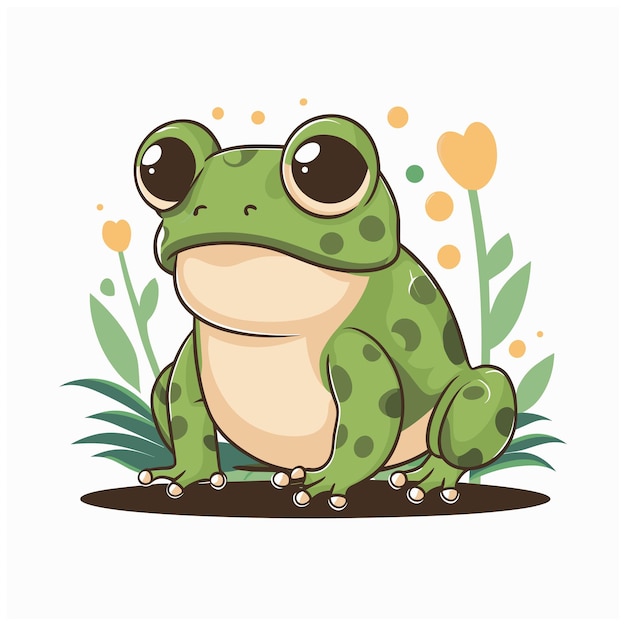 Vector cute cartoon frog set animation frames adorable little froggy smiling jumping croaking waving and catching fly with tongue simple flat style vector illustration