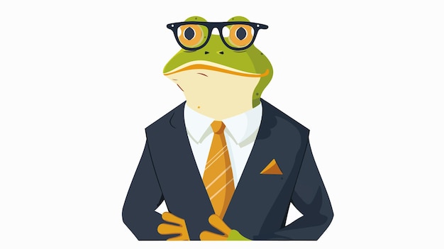 Vector cute cartoon frog in suit flat icon for school student