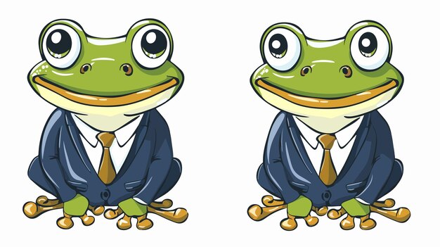 Vector cute cartoon frog in suit flat icon for school student