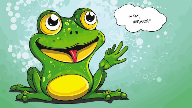 Vector cute cartoon frog with speech bubble in comic book style