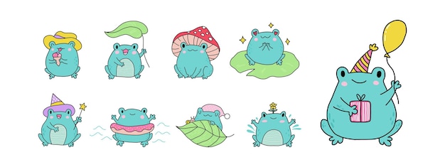 Cute cartoon frogs kawaii froggie pack