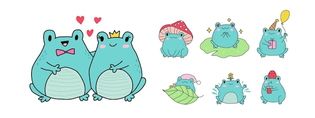 Cute cartoon frogs kawaii froggie pack