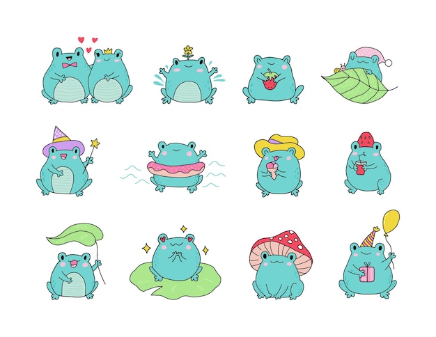 Cute cartoon frogs kawaii froggie pack