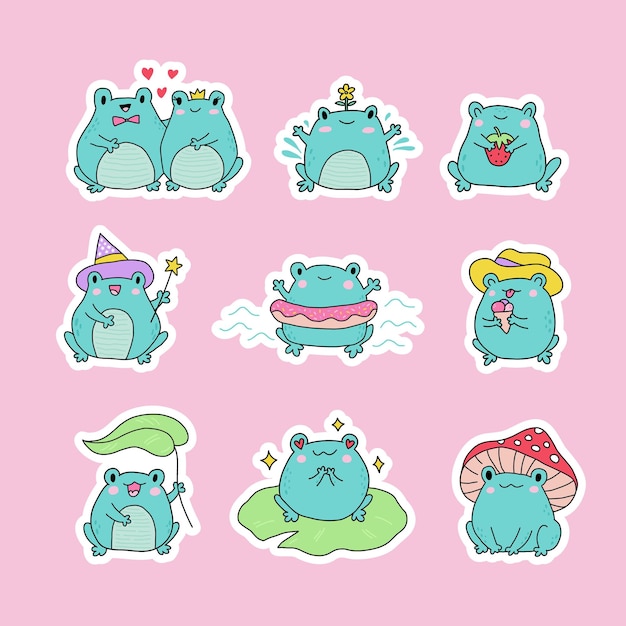 Cute cartoon frogs kawaii froggie pack