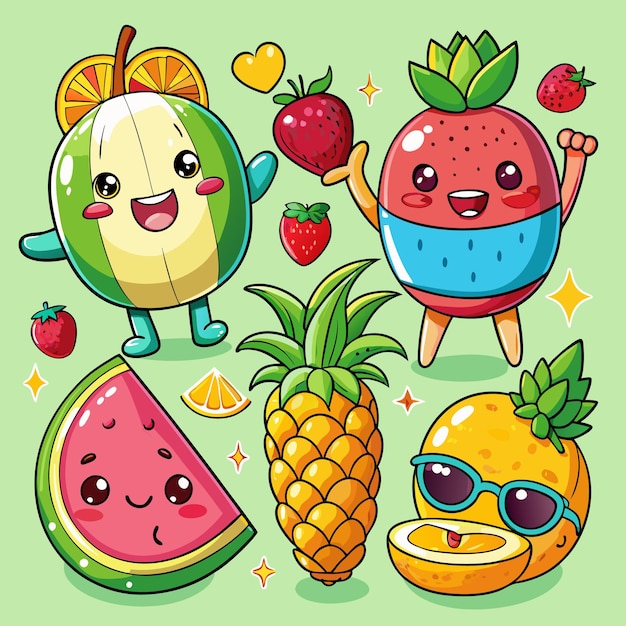 Vector cute cartoon fruit characters