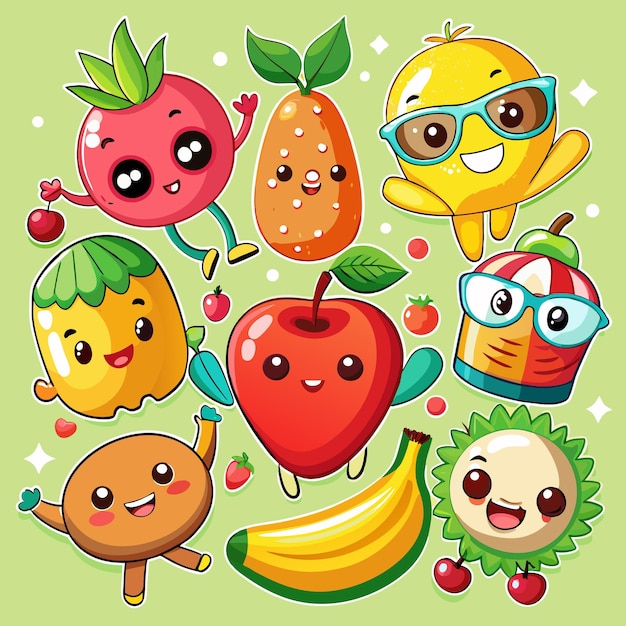 Cute cartoon fruits with funny faces