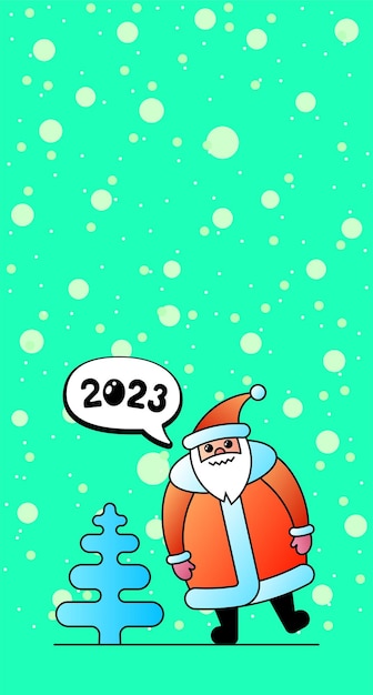 Cute cartoon funny kawaii santa claus character for christmas and happy new year celebration spruce