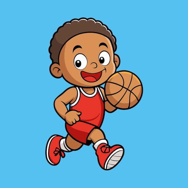 cute cartoon gaming boy playing basketball illustration