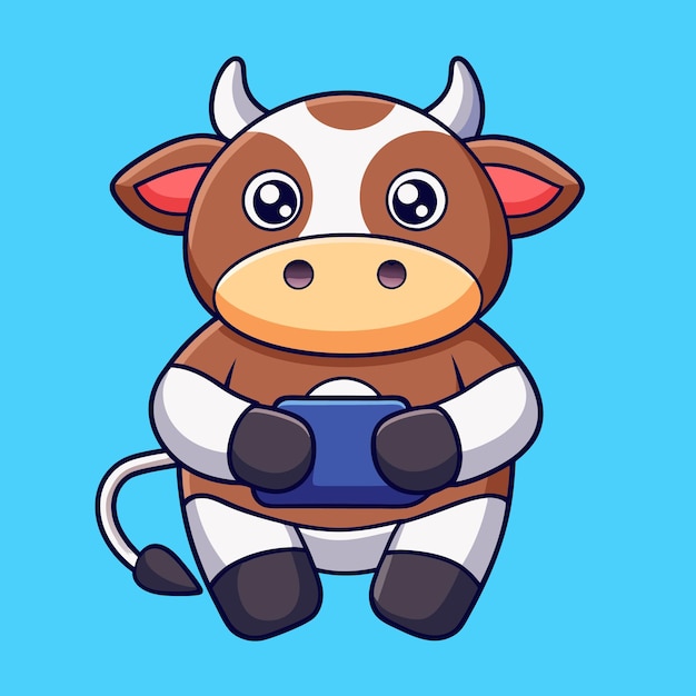 cute cartoon gaming cow illustration