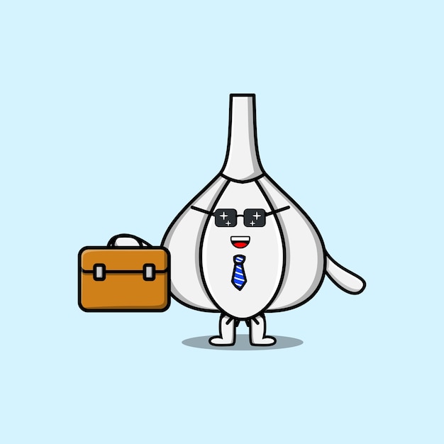 Cute cartoon Garlic businessman character holding suitcase illustration