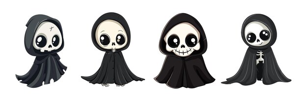 Vector cute cartoon ghost in a black cloak