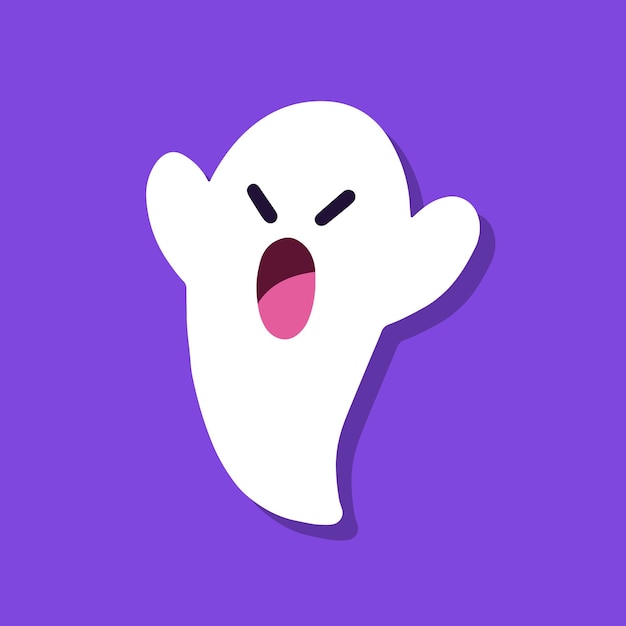 Cute cartoon ghost on purple background.