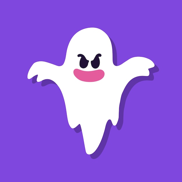 Cute cartoon ghost on purple background.