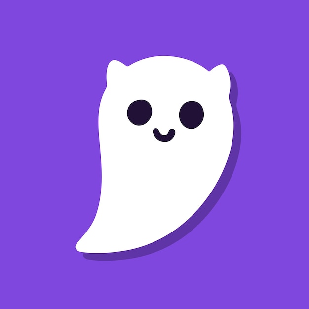 Cute cartoon ghost on purple background.