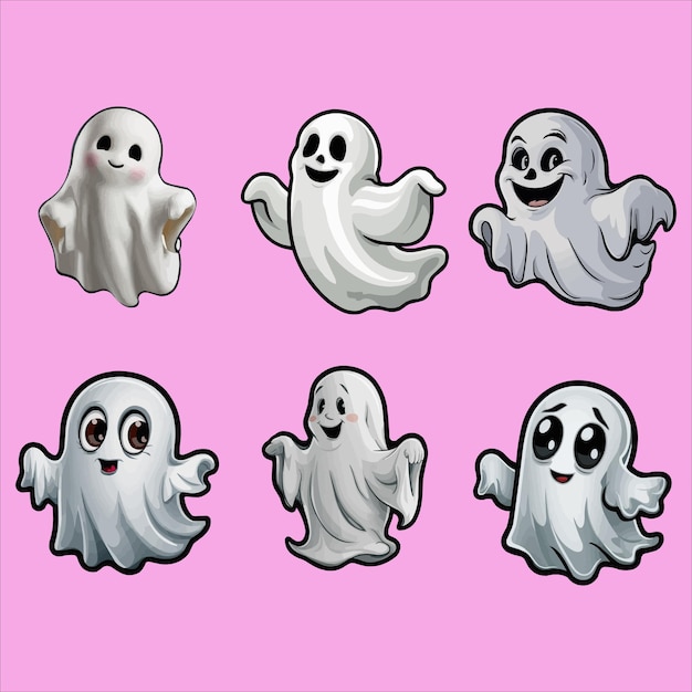 Vector cute cartoon ghosts set with funny expression